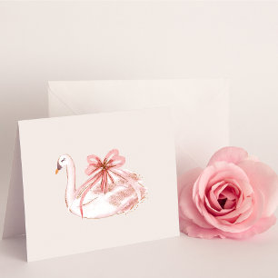 Carte blanche cygne rose et or