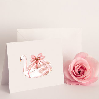 Carte blanche cygne rose et or