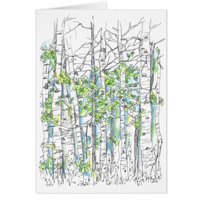 Carte blanche de dessin d'encre de l'arbre d'Aspen (Devant)