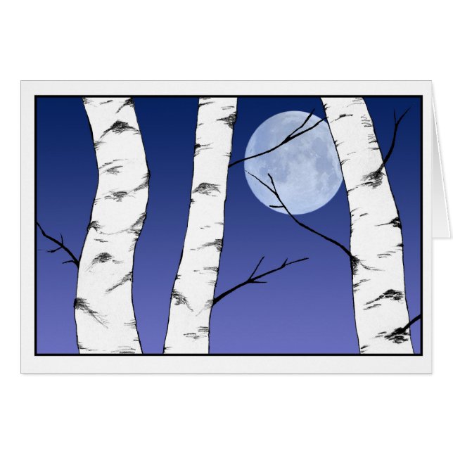 Carte blanche de Noël Yule Solstice Birch (Devant horizontal)