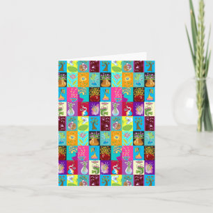 Carte blanche en mosaïque florale colorée