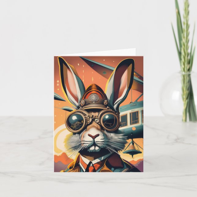 Carte blanche lapin de Pâques Steampunk (Devant)