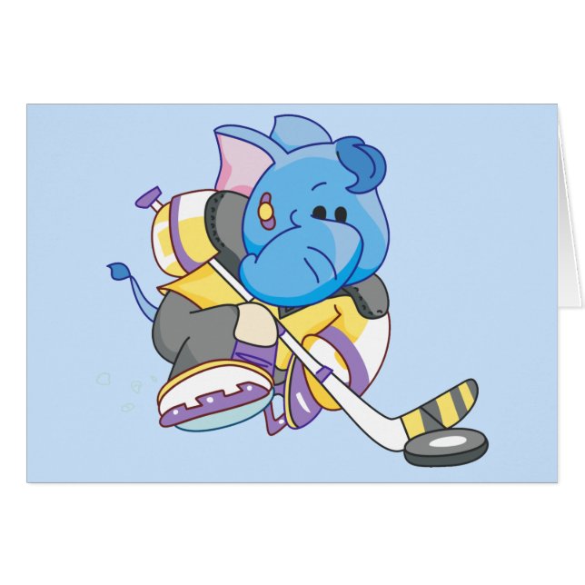 Carte blanche Lil Blue Elephant Hockey (Devant Horizontal)