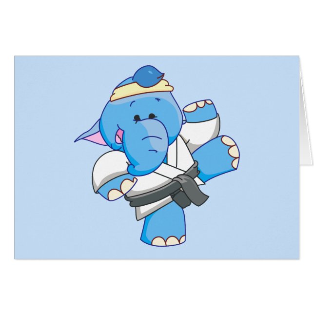 Carte blanche Lil Blue Elephant Karate (Devant Horizontal)