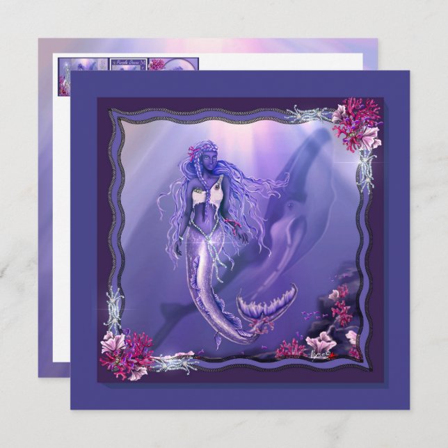 Carte blanche Purple Ocean Mermaid (Devant / Derrière)