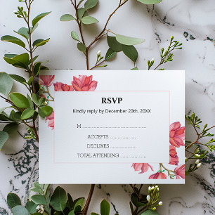 Carte blanche RSVP rose Magnolia pour mariage flor