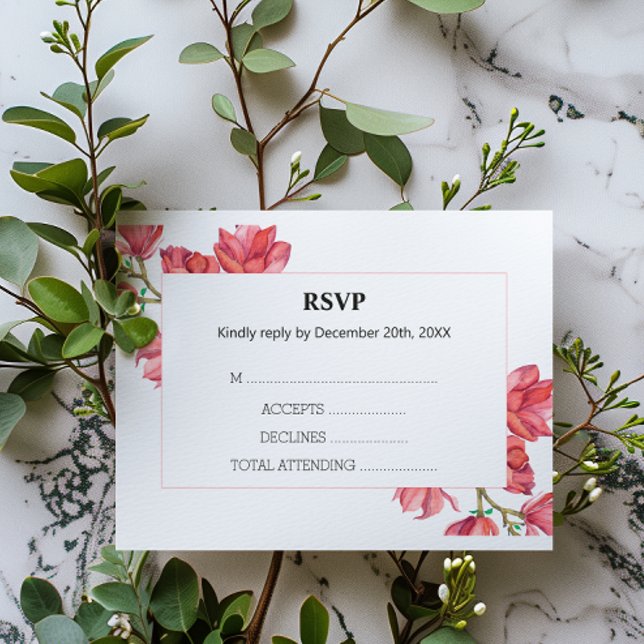 Carte blanche RSVP rose Magnolia pour mariage flor (Créateur téléchargé)