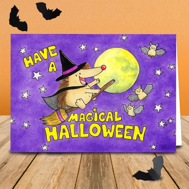 Carte Blanche Sorcière Mignonne Hérisson d'Halloween (Créateur téléchargé)