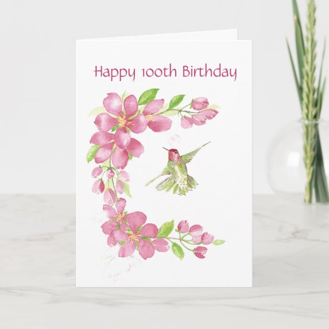 Carte Blank 100th Birthday Cherry Blossom & Hummingbird (Devant)