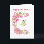 Carte Blank 70th Birthday Cherry Blossom & Hummingbird<br><div class="desc">Fleur de cerisiers et colibri d'anniversaire blanc</div>