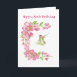 Carte Blank 80th Birthday Cherry Blossom & Hummingbird<br><div class="desc">Blank Birthday Cherry Blossom & Hummingbird</div>