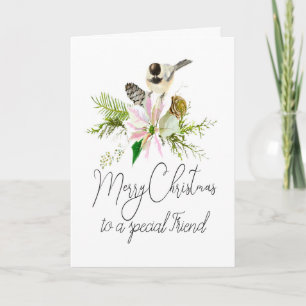 Carte Blank Christmas Chickadee Bird Pointsettia Ami