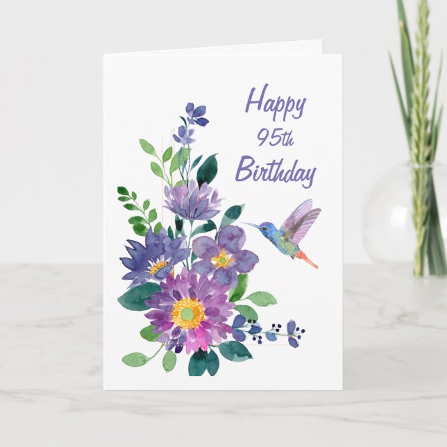 Carte Blank Custom 95th Birthday Hummingbird Flower (Devant)