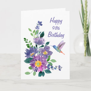 Carte Blank Custom 98th Birthday Hummingbird Flower