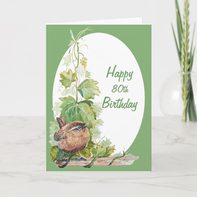 Carte Blank Custom Age Birthday Wren Bird in Vineyard (Devant)