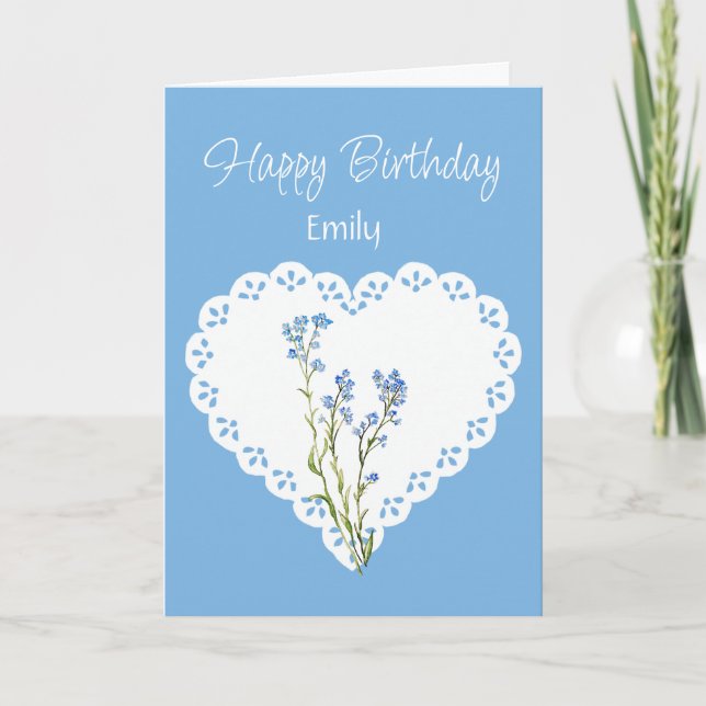 Carte Blank Custom Name Birthday Forget-me-not Flower (Devant)