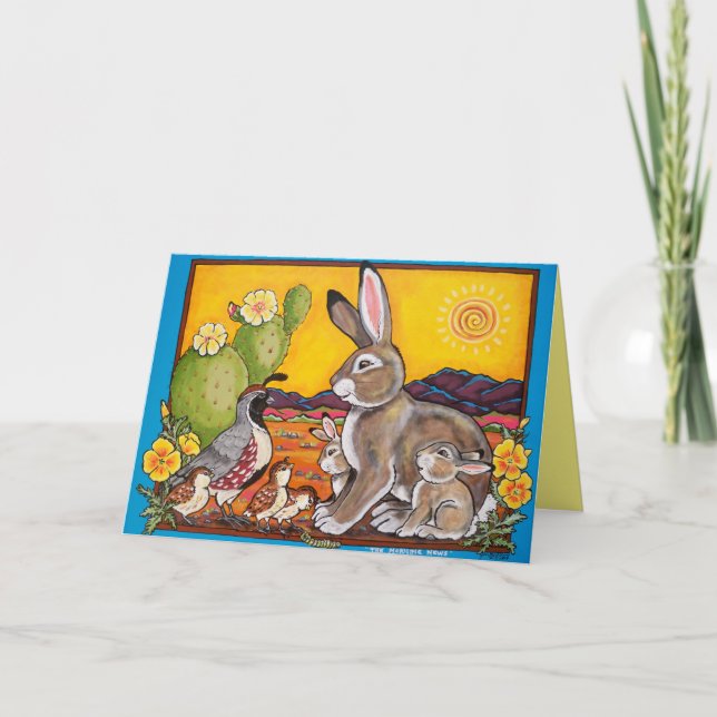 Carte Blank Desert Wildlife Rabbit Quail Sunrise Cactus (Devant)