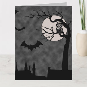 CARTE BLANK GOTHIC NIGHT OWL BATS LUNE BLANC BLANC