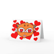 Blank Inside Puckered lips kitten with hearts