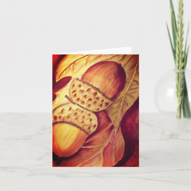 Carte Blank Note Card Pastel Acorn Design (Devant)