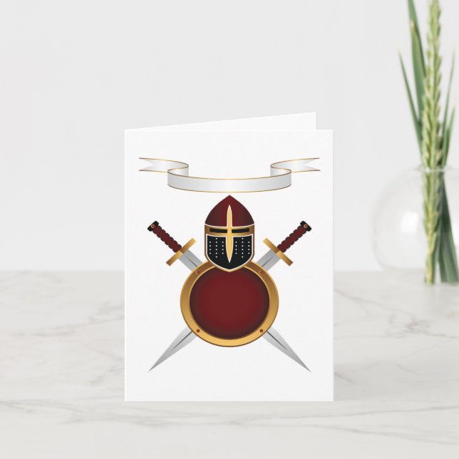Carte Blason de chevalier médiéval Casque Épées Bouclier (Devant)