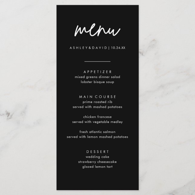 Carte BlaWedding minimaliste 4x9 | Menu moderne (Devant)