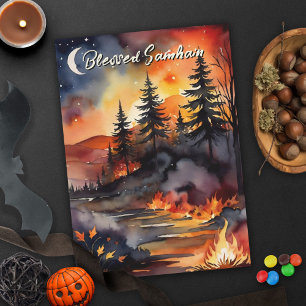 Carte Blessé Samhain Feuilles de forêt d'automne de feu 