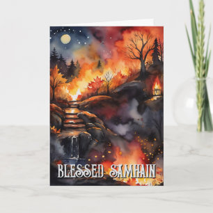 Carte Blessé Samhain Halloween dans la forêt automnale