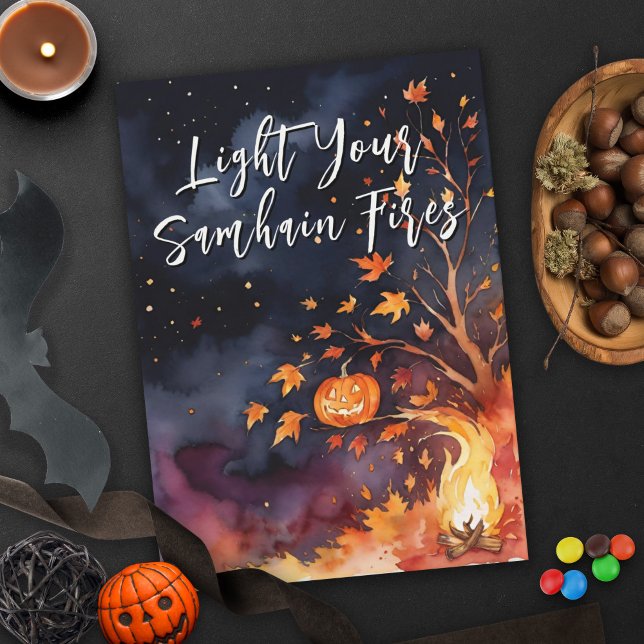 Carte Blessé Samhain nuit Halloween Citrouilles automne (Blessed Samhain Night Halloween Pumpkins Fall Greeting Card)