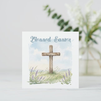 Carte Blessed Easter Watercolor Easter Cross Greeting