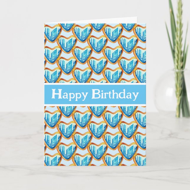 Carte Bleu amusant Joyeux biscuit d'anniversaire (Devant)