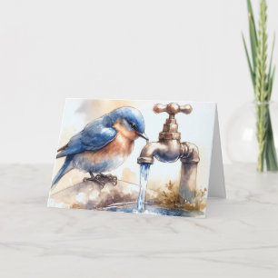 Carte Bleu Anniversaire En Aquarelle Art