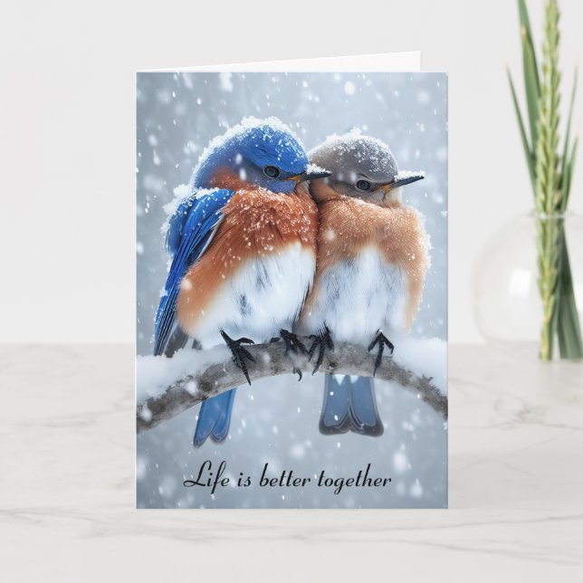 Carte Bleu Anniversaire En Neige (Devant)
