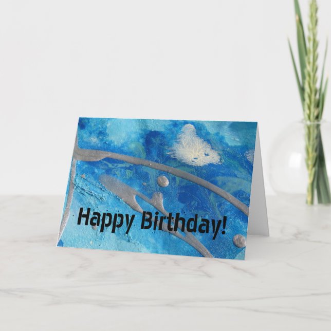 Carte Bleu, Argent, Médias Mélangés Blancs, Joyeux Anniv (Devant)