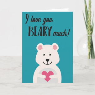 Carte Bleu avec l'ours blanc rose mot coeur Valentine