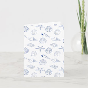 Carte Bleu blanc Main dessinée Sea Shells Plage Été