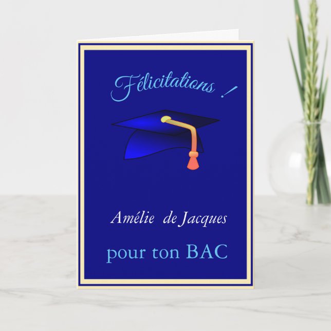 Carte Bleu bouchon de graduation no2 - Félicitations en  (Devant)