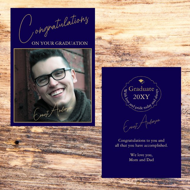 Carte Bleu Casquette Félicitations Diplômé Photo (Créateur téléchargé)