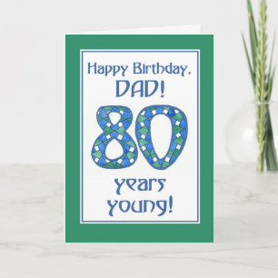 Carte Bleu chic, Vert, Blanc 80e anniversaire pour papa