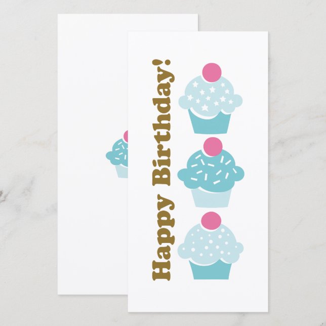 Carte Bleu Cupcake Anniversaire (Devant / Derrière)