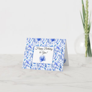 Carte Bleu de Cobalt Motif de Feuilles Tropicales Joyeux