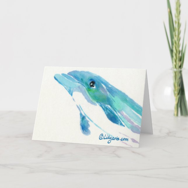 Carte Bleu Dolphin Aquarelle (Devant)