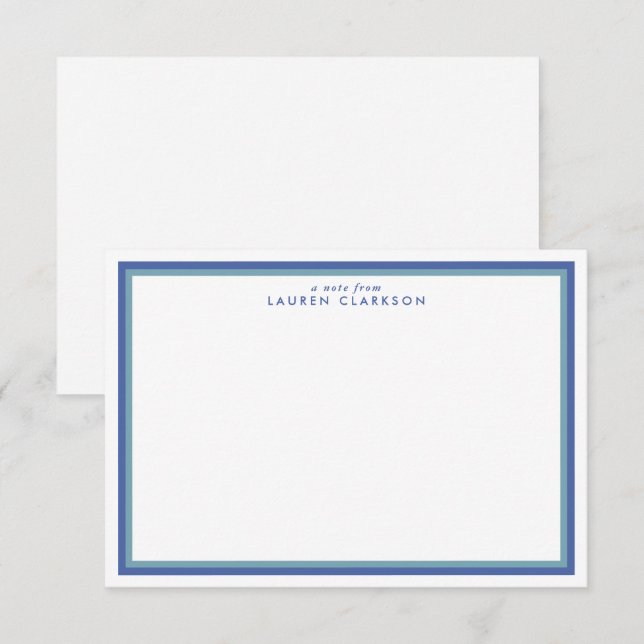 Carte Bleu Double Cadre Moderne Papier à lettres (Devant / Derrière)
