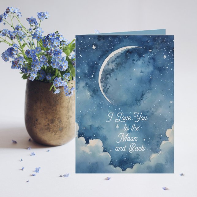 Carte Bleu doux Je t'aime sur la Lune N'importe quelle o (Say "I love you" with this any occasion card that's perfect for an anniversary or Valentine's Day. )