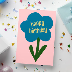 Carte Bleu et rose Fleur moderne mignonne Joyeux anniver