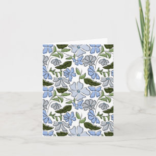 Carte Bleu et vert main tiré bloc floral Imprimer