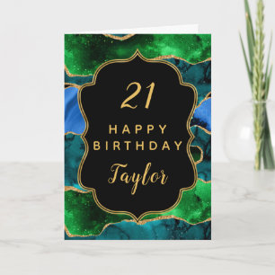 Carte Bleu et vert Peacock Agate Joyeux anniversaire