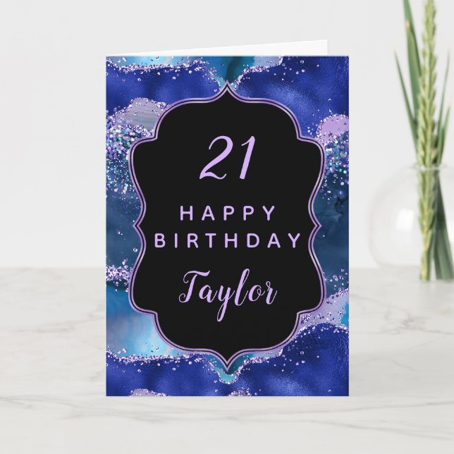 Carte Bleu foncé et violet de l'océan Agate Joyeux anniv (Devant)