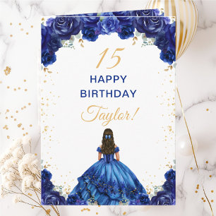 Carte Bleu foncé princesse Floral Joyeux anniversaire