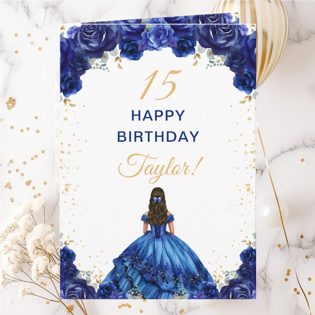 Carte Bleu foncé princesse Floral Joyeux anniversaire (Créateur téléchargé)